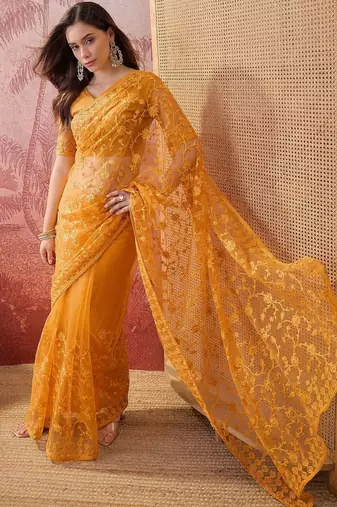 Mustard embroidered  sarees