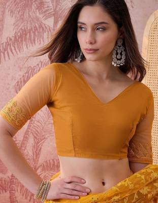Mustard embroidered  sarees 4