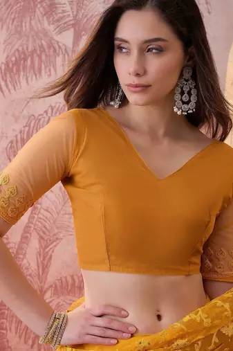 Mustard embroidered  sarees