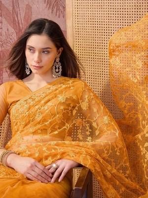 Mustard embroidered  sarees 5