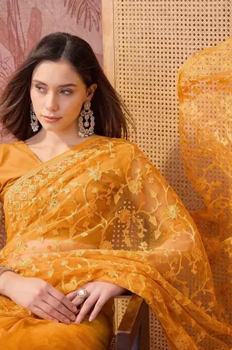 Mustard embroidered  sarees