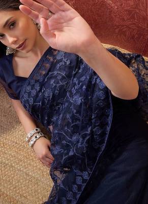 Navy blue embroidered  sarees 1