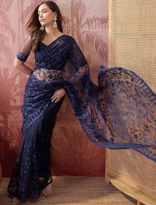 Navy blue embroidered  sarees 2