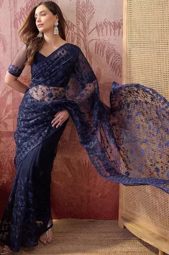 Navy blue embroidered  sarees