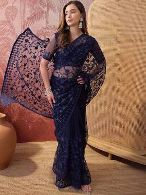 Navy blue embroidered  sarees 3