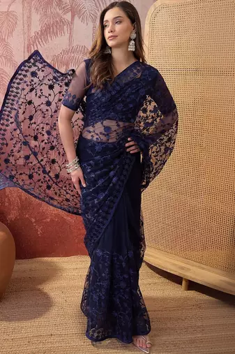 Navy blue embroidered  sarees