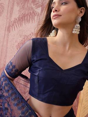 Navy blue embroidered  sarees 4