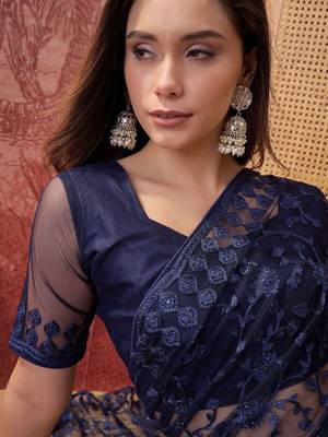 Navy blue embroidered  sarees 5