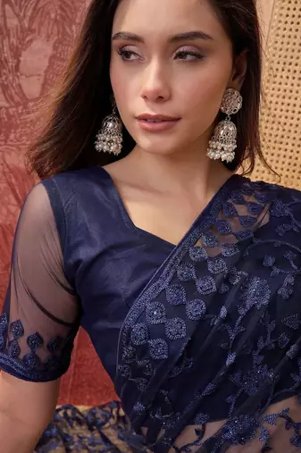 Navy blue embroidered  sarees
