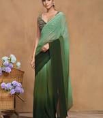 Green ombre sequinned  georgette designer saree