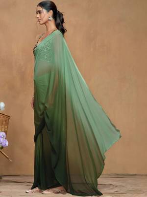 Green ombre sequinned  georgette designer saree 2