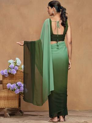 Green ombre sequinned  georgette designer saree 3