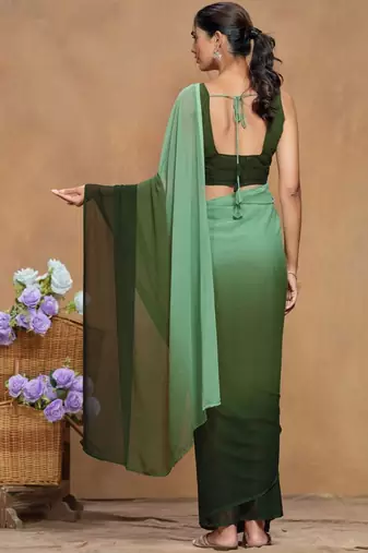 Green ombre sequinned  georgette designer saree