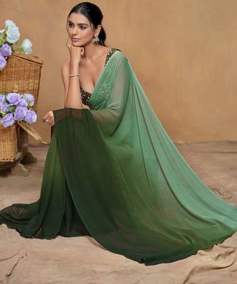 Green ombre sequinned  georgette designer saree 4
