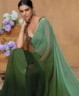 Green ombre sequinned  georgette designer saree 5