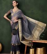 Grey woven design saree with blouse piece