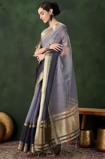 Grey woven design saree with blouse piece