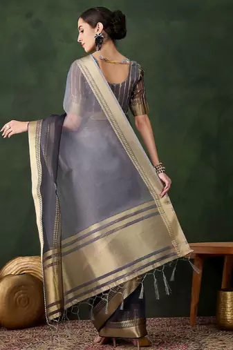 Grey woven design saree with blouse piece
