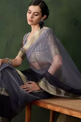 Grey woven design saree with blouse piece