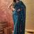 Teal printed sarees with blouse piece