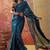 Teal printed sarees with blouse piece