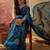 Teal printed sarees with blouse piece