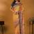 Yellow floral printed banarasi saree with matching blouse
