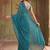 Teal striped sequinned poly georgette designer saree