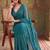 Teal striped sequinned poly georgette designer saree