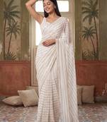 Off white embellished sequinned poly georgette saree