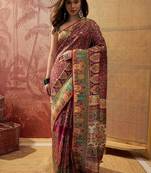 Purple floral woven design sarees with unstitched blouse piece