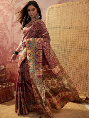 Purple floral woven design sarees with unstitched blouse piece 2
