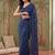 Navy blue women striped sequinned poly georgette saree