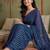 Navy blue women striped sequinned poly georgette saree
