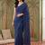 Navy blue women striped sequinned poly georgette saree