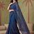 Navy blue women striped sequinned poly georgette saree