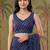 Navy blue women striped sequinned poly georgette saree