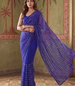 Blue striped sequinned poly georgette designer saree