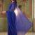 Blue striped sequinned poly georgette designer saree