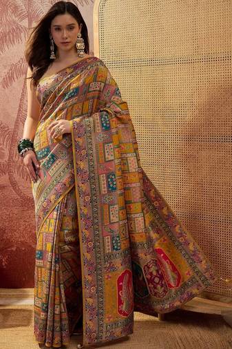 Mustard printed sarees blouse piece