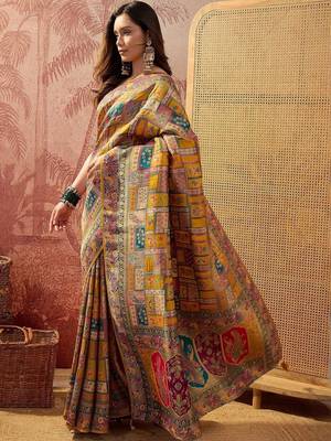 Mustard printed sarees blouse piece 2