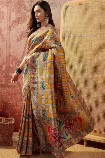 Mustard printed sarees blouse piece