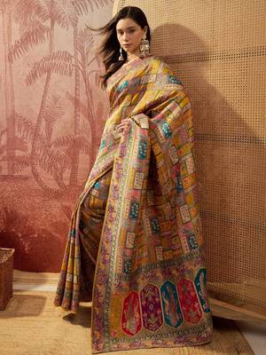 Mustard printed sarees blouse piece 3