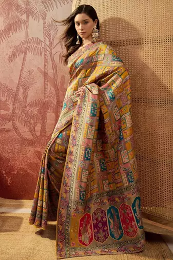 Mustard printed sarees blouse piece