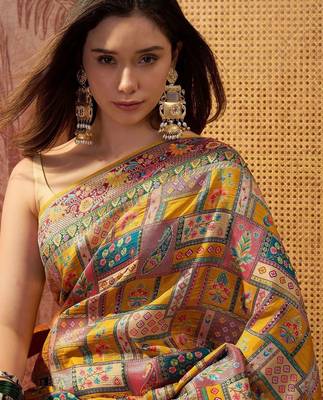 Mustard printed sarees blouse piece 5