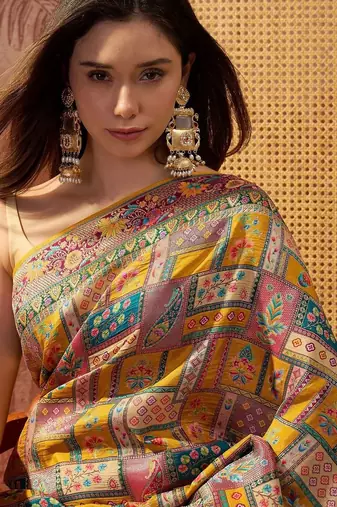 Mustard printed sarees blouse piece