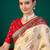 Cream ethnic digital printed festive wear printing saree with matching blouse