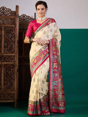 Pink ethnic digital printed festive wear printing saree with matching blouse 1