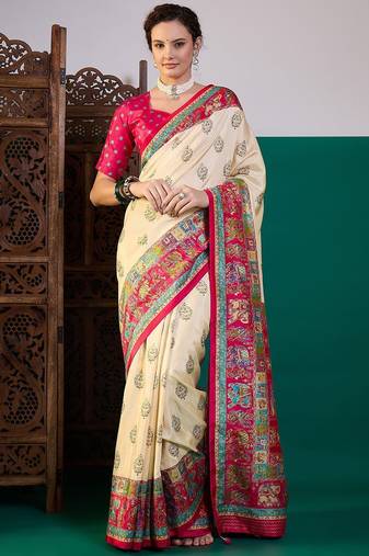 Pink ethnic digital printed festive wear printing saree with matching blouse
