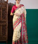Pink ethnic digital printed festive wear printing saree with matching blouse